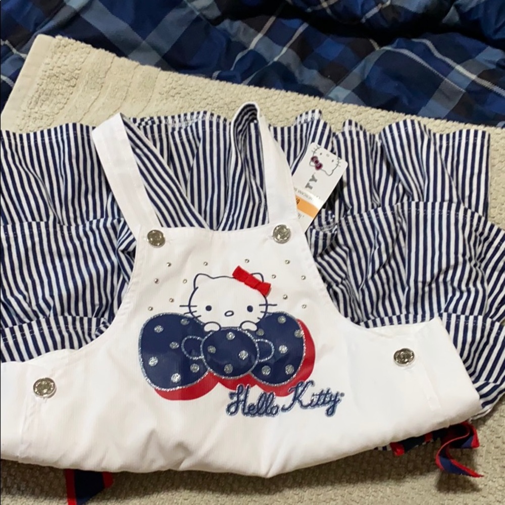 Hello kitty red white and blue dress overalls